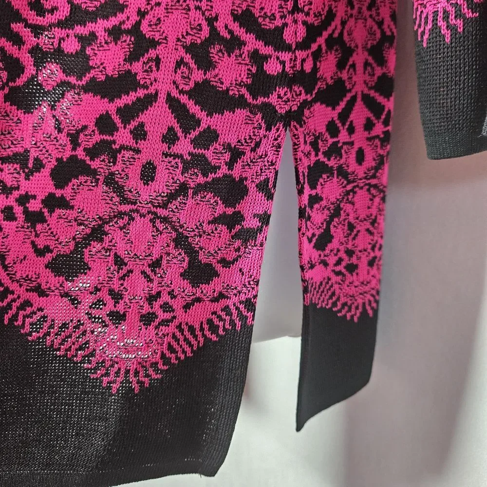 Misook Cardigan‎ Womens M Acrylic Knit Sweater Floral Lace Black Fushsia Office